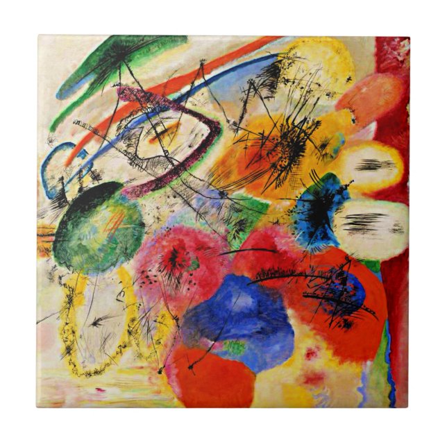 Kandinsky - Black Lines, colorful abstract art, Ceramic Tile (Front)