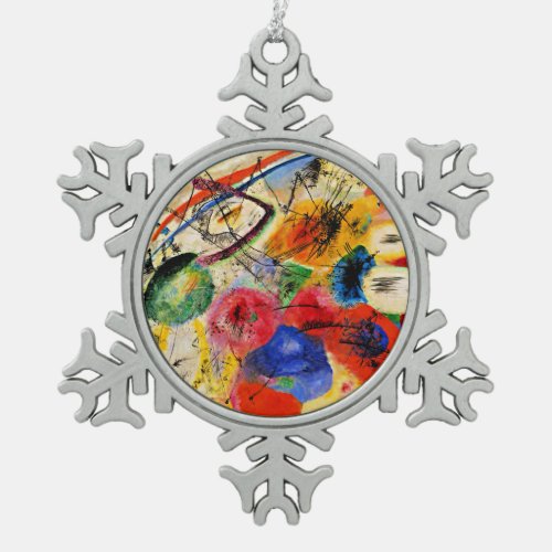 Kandinsky _ Black Lines famous artwork Snowflake Pewter Christmas Ornament