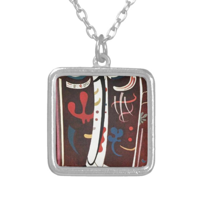 Kandinsky Brown with Supplement Abstract Silver Plated Necklace (Front)