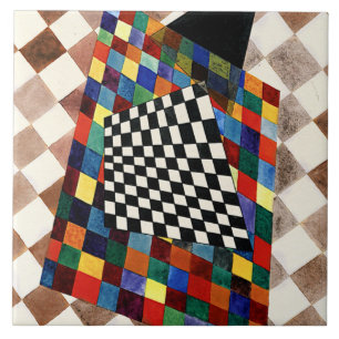 Kandinsky - Checked, colorful abstract art, Ceramic Tile