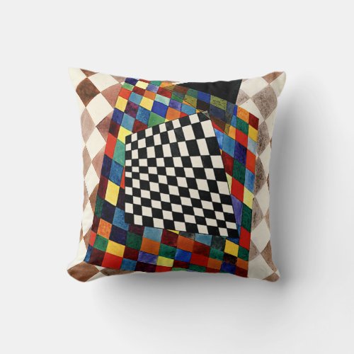 Kandinsky _ Checked colorful abstract art Throw Pillow