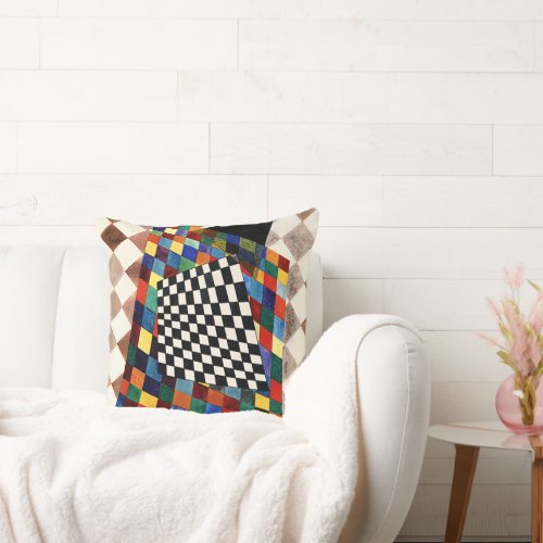 Kandinsky _ Checked colorful abstract art Throw Pillow