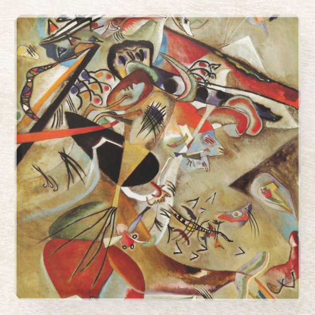 Kandinsky Composition Abstract Painting Glass Coaster (Front)