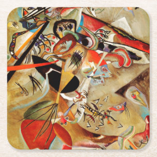 Kandinsky Composition Abstract Painting Square Paper Coaster