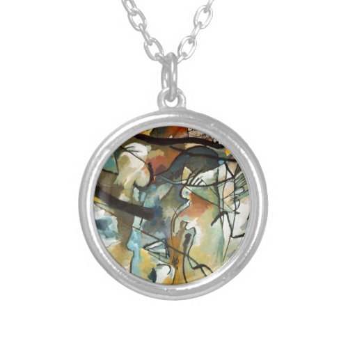 Kandinsky Composition V Abstract Painting Silver Plated Necklace