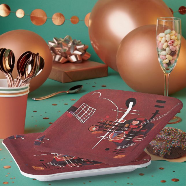 Kandinsky - Dull Red Paper Plates (Multi)