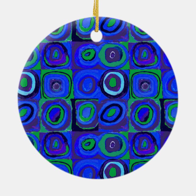 Kandinsky Farbstudie Blue Quadrate Square Circle  Ceramic Ornament (Back)