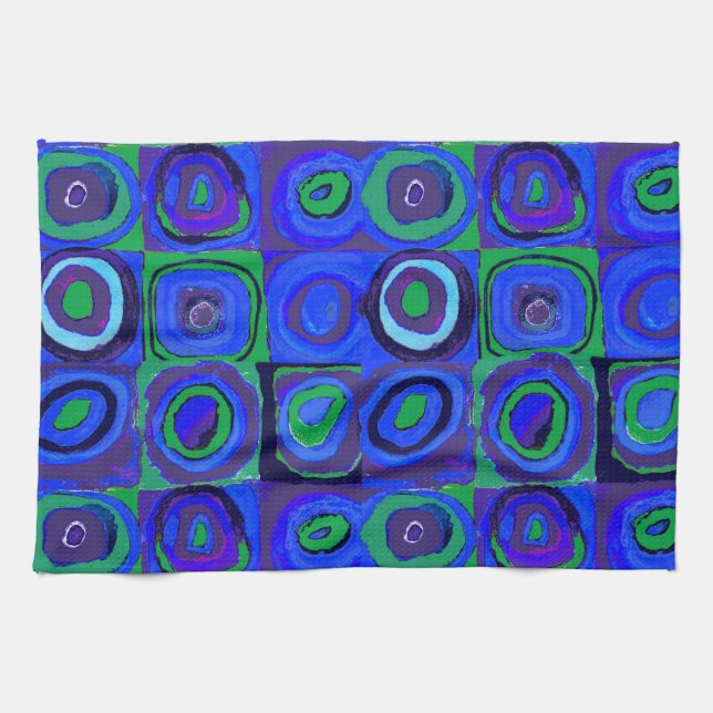 Kandinsky Farbstudie Blue Quadrate Square Circle  Kitchen Towel (Horizontal)