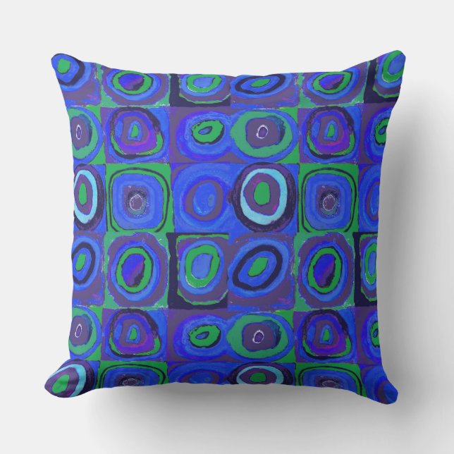Kandinsky Farbstudie Blue Quadrate Square Circle  Outdoor Pillow (Front)