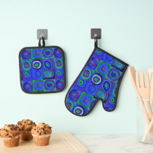 Kandinsky Farbstudie Blue Quadrate Square Circle Oven Mitt & Pot Holder Set