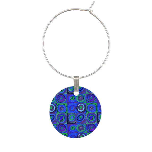 Kandinsky Farbstudie Blue Quadrate Square Circle  Wine Charm (Front)