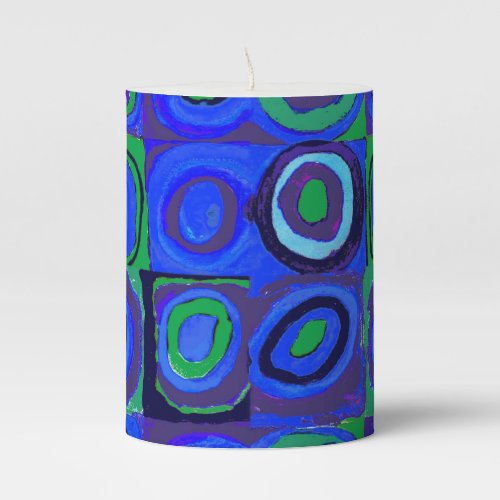 Kandinsky Farbstudie Quadrate Blue Squares  Pillar Candle