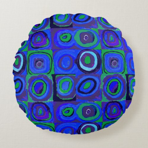 Kandinsky Farbstudie Quadrate Blue Squares  Round Pillow