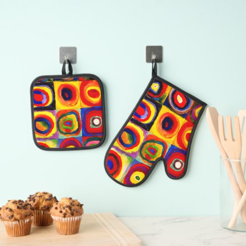 Kandinsky Farbstudie Quadrate Squares Circles Art Oven Mitt  Pot Holder Set