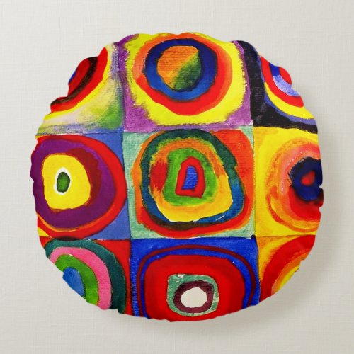 Kandinsky Farbstudie Quadrate Squares Circles Art Round Pillow