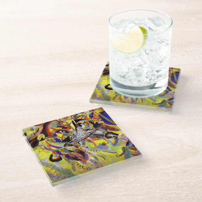 Kandinsky - Fugue, abstract painting, Glass Coaster (Angled)