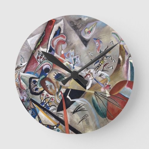 Kandinsky In Grey Abstract Artwork Round Clock