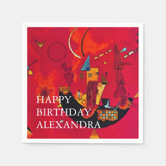 Kandinsky Mit Gegen Red Abstract Happy Birthday Napkins (Front)