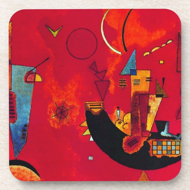 Kandinsky Mit und Gegen Red Abstract Painting Beverage Coaster (Front)
