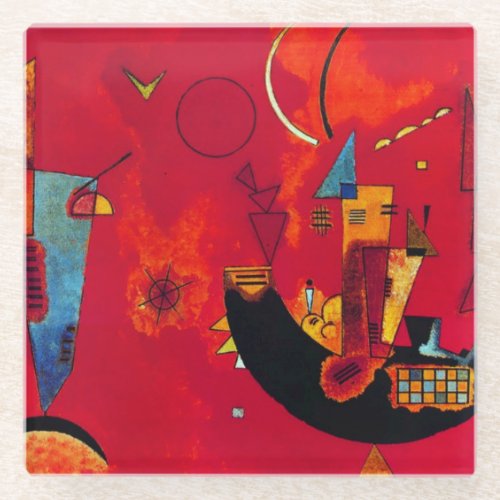 Kandinsky Mit und Gegen Red Abstract Painting Glass Coaster