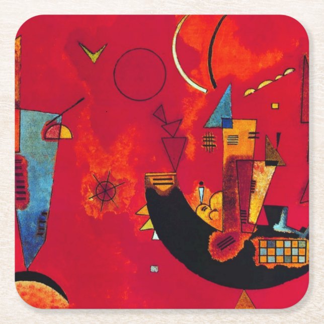 Kandinsky Mit und Gegen Red Abstract Painting Square Paper Coaster (Front)