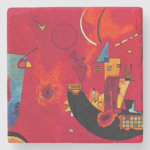 Kandinsky Mit und Gegen Red Abstract Painting Stone Coaster