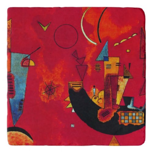 Kandinsky Mit und Gegen Red Abstract Painting Trivet