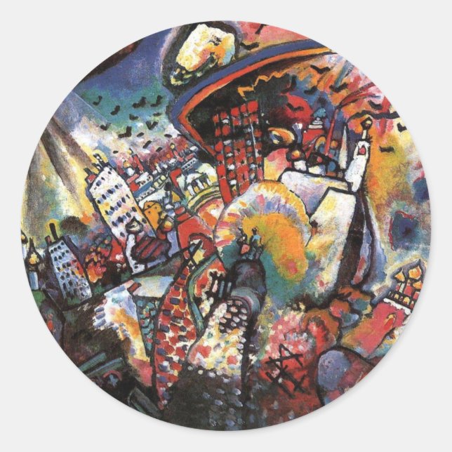 Kandinsky Moscow I Cityscape Abstract Painting Classic Round Sticker (Front)