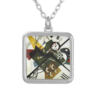 Kandinsky On White II Silver Plated Necklace