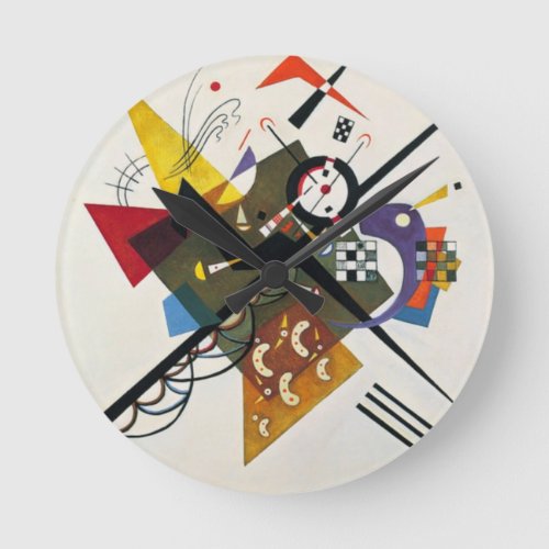 Kandinsky On White Two Abstract Painting Round Clock
