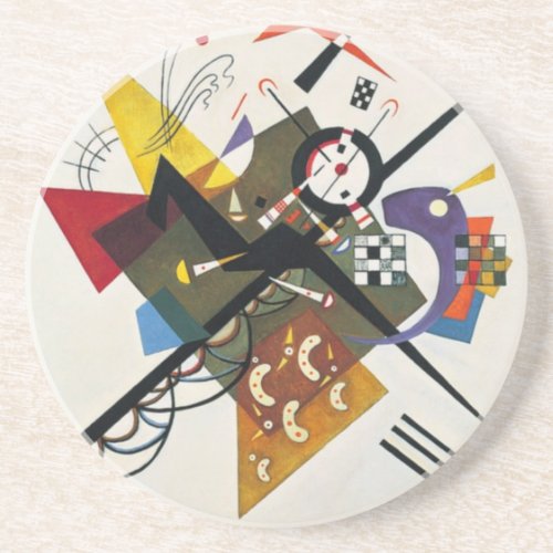 Kandinsky On White Two Abstract Painting Sandstone Coaster
