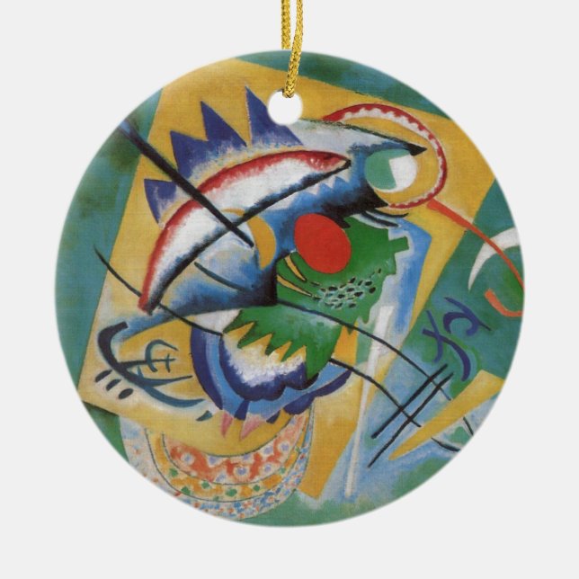 Kandinsky Red Oval Abstract Artwork Green Yellow Ceramic Ornament (Front)