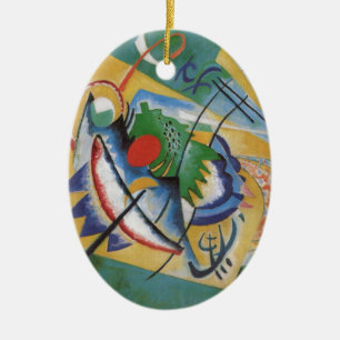 Kandinsky Red Oval Abstract Artwork Green Yellow Ceramic Ornament