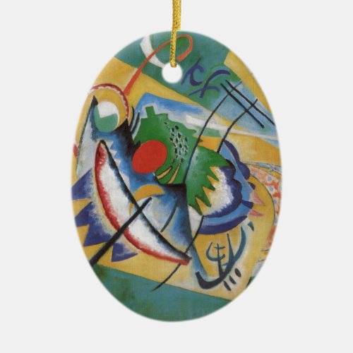 Kandinsky Red Oval Abstract Artwork Green Yellow Ceramic Ornament