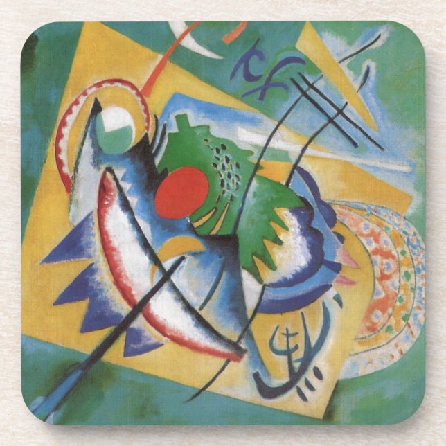 Kandinsky Red Oval Abstract Artwork Green Yellow Drink Coaster (Front)