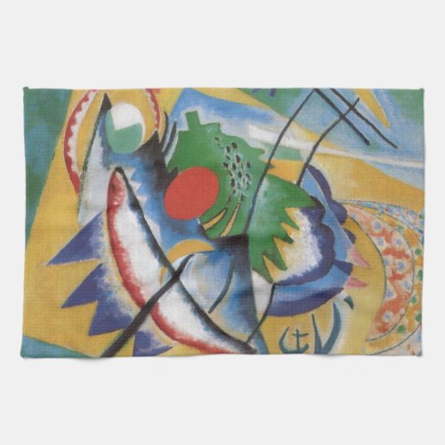 Kandinsky Red Oval Abstract Artwork Green Yellow Kitchen Towel