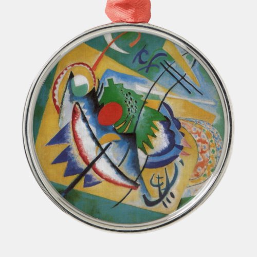 Kandinsky Red Oval Abstract Artwork Green Yellow Metal Ornament