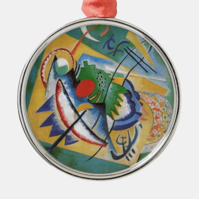 Kandinsky Red Oval Abstract Artwork Green Yellow Metal Ornament (Front)
