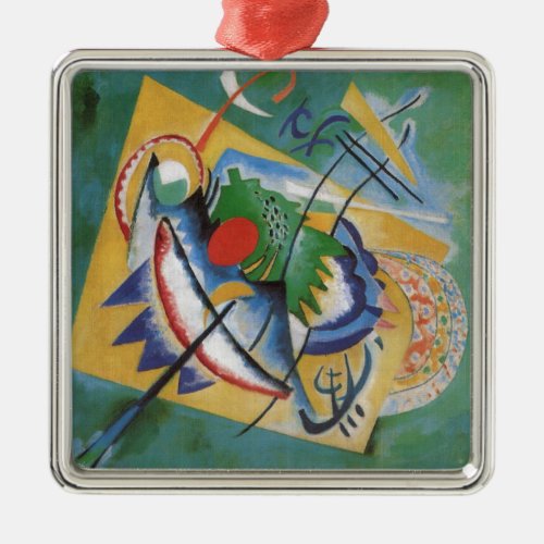 Kandinsky Red Oval Abstract Artwork Green Yellow Metal Ornament