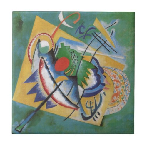 Kandinsky Red Oval Abstract Artwork Green Yellow Tile