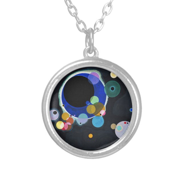 Kandinsky Several Circles Abstract Silver Plated Necklace (Front)