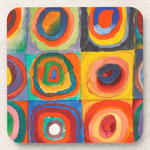 Kandinsky Squares Concentric Circles Beverage Coaster