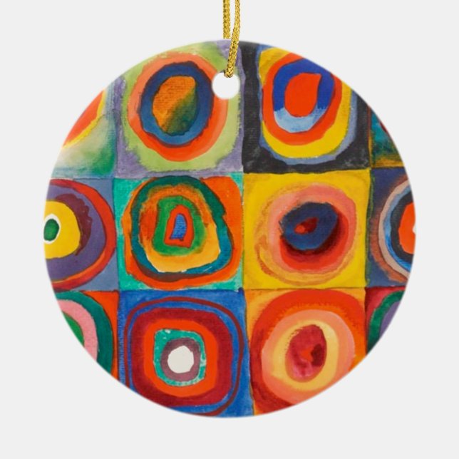 Kandinsky Squares Concentric Circles Ceramic Ornament (Front)