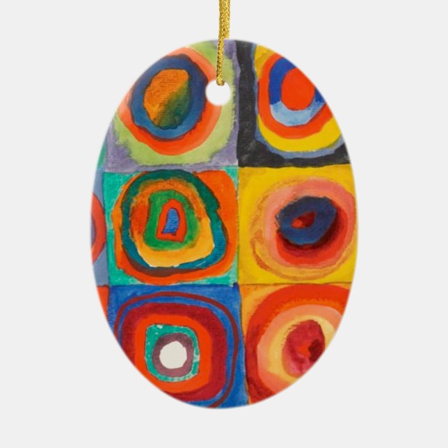 Kandinsky Squares Concentric Circles Ceramic Ornament (Front)