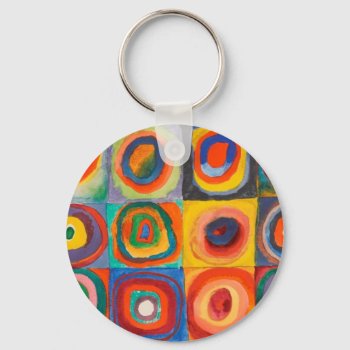 Kandinsky Squares Concentric Circles Keychain by hizli_art at Zazzle
