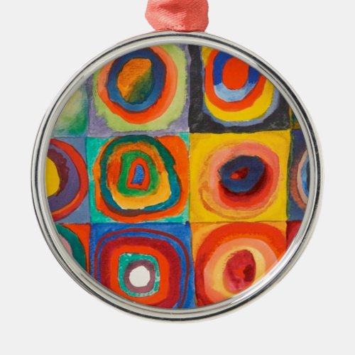 Kandinsky Squares Concentric Circles Metal Ornament
