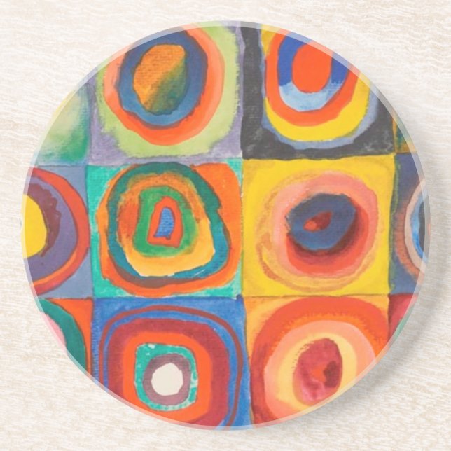 Kandinsky Squares Concentric Circles Sandstone Coaster (Front)