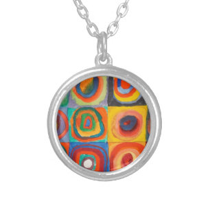 Kandinsky Squares Concentric Circles Silver Plated Necklace