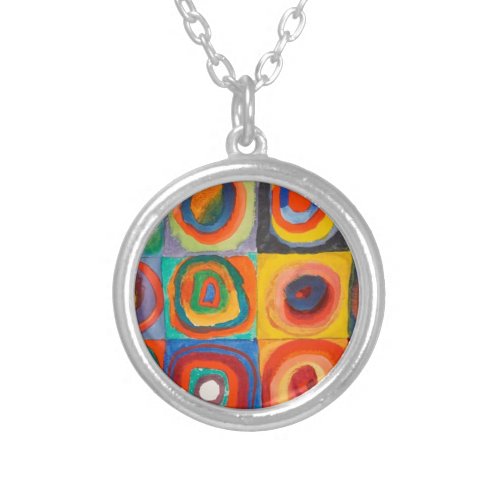 Kandinsky Squares Concentric Circles Silver Plated Necklace