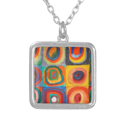 Kandinsky Squares Concentric Circles Silver Plated Necklace